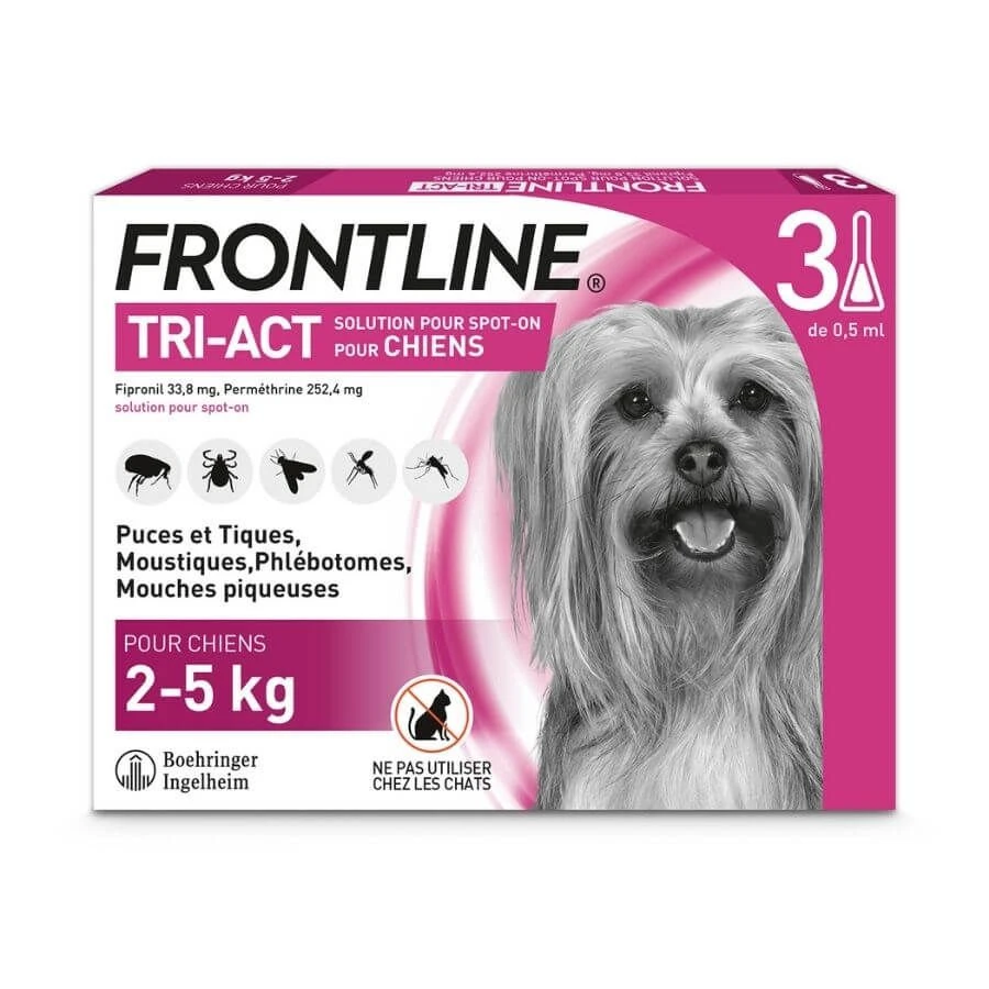 Frontline Tri Act Spot On Très Petit Chien 2 - 5 Kg 3 Pipettes 1 Frontline Tri Act Spot On Très Petit Chien 2 - 5 Kg 3 Pipettes
