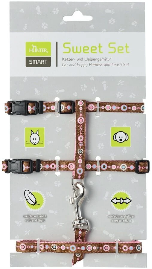 Hunter Harnais + Laisse Pour Chiot Et Chat Marron Et Rose 1 Hunter Harnais + Laisse Pour Chiot Et Chat Marron Et Rose